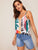 Double V-neck Tropical Print Cami Top