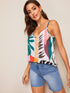 Double V-neck Tropical Print Cami Top
