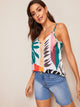 Double V-neck Tropical Print Cami Top