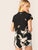V-cut Neck Flamingo Print Asymmetrical Hem Blouse