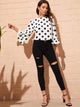 Keyhole Back Bell Sleeve Polka Dot Blouse