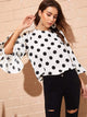 Keyhole Back Bell Sleeve Polka Dot Blouse