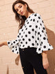 Keyhole Back Bell Sleeve Polka Dot Blouse