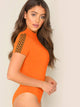 Mock-neck Checked Print Sleeve Fitted Bodysuit