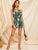Crisscross Tie Back Tassel Drawstring Tropical Romper
