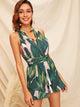 Crisscross Tie Back Tassel Drawstring Tropical Romper