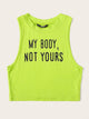Neon Lime Slogan Print Crop Tank Top