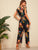 Surplice Wrap Ruffle Trim Botanical Print Jumpsuit