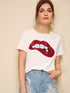 Sequined Sparkely Glittery Cozy Costume Lip Print T-shirt