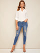 Solid Tab Sleeve V Neck Top