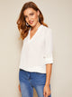 Solid Tab Sleeve V Neck Top