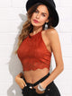 Scallop Laser Cut Suede Halter Top