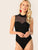 Mock-Neck Mesh Insert Form Fitted Bodysuit