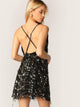 Plunging Crisscross Backless Sequin Fringe Dress