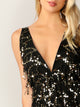Plunging Crisscross Backless Sequin Fringe Dress