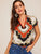 Curved Hem Scarf Print V Neck Top
