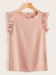 Keyhole Back Ruffle Armhole Scallop Trim Top
