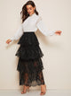 Layered Eyelet Lace Overlay Maxi Skirt