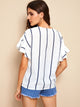 V-neck Striped Flounce Sleeve Blouse