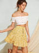 Ditsy Floral Drawstring Waist Frill Trim Skirt