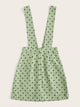 Button Front Fold Pleat Heart Print Pinafore Skirt