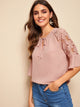 Tie Neck Guipure Lace Sleeve Top