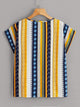 Striped & Geo Print Cap Sleeve Blouse