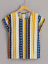 Striped & Geo Print Cap Sleeve Blouse