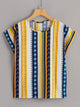 Striped & Geo Print Cap Sleeve Blouse