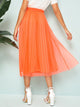 Neon Orange Wide Waistband Pleated Skirt