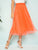 Neon Orange Wide Waistband Pleated Skirt