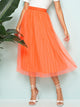 Neon Orange Wide Waistband Pleated Skirt