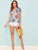 V Neck Striped & Floral Print Top