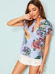 V Neck Striped & Floral Print Top