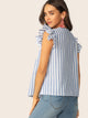 V-cut Neck Ruffle Armhole Floral Embroidered Top