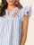 V-cut Neck Ruffle Armhole Floral Embroidered Top