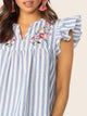 V-cut Neck Ruffle Armhole Floral Embroidered Top