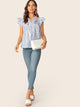 V-cut Neck Ruffle Armhole Floral Embroidered Top