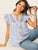 V-cut Neck Ruffle Armhole Floral Embroidered Top