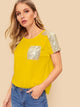 Contrast Sequins Pocket Tee