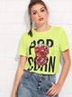 Letter Print Sequin Popcorn T-shirt