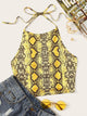 Snakeskin Print Crop Halter Top