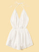 Contrast Lace Eyelet Embroidery Backless Cami Romper