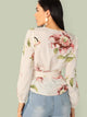 Floral Print Belted Curved Hem Blouse