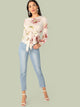 Floral Print Belted Curved Hem Blouse
