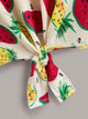 Random Watermelon & Pineapple Print Knot Front Tee