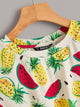 Random Watermelon & Pineapple Print Knot Front Tee