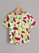 Random Watermelon & Pineapple Print Knot Front Tee