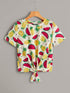 Random Watermelon & Pineapple Print Knot Front Tee