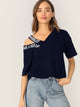 Asymmetrical Neck Letter Print Tee
